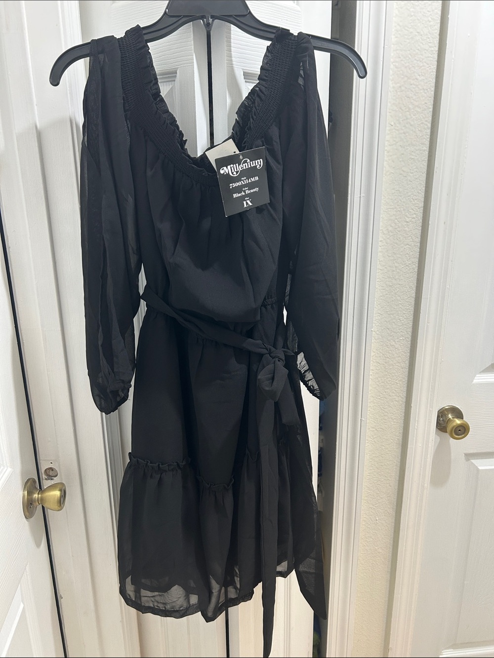 Millenium Black Long Sleeve V-Neck Tiered Dress